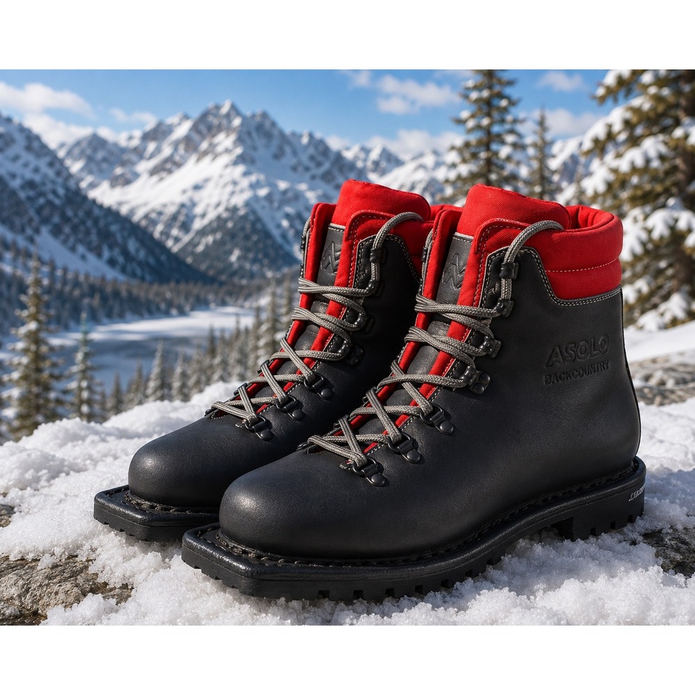 Asolo Backcountry Telemark Ski Boots Mens 7.5 Grey Red Leather Vibram Italy 75mm
